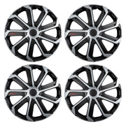 Evo Black/Silver 14" Alloy Look Multi-Spoke Wheel Trims Hub Caps Covers Verscao  - Dynamic Drive