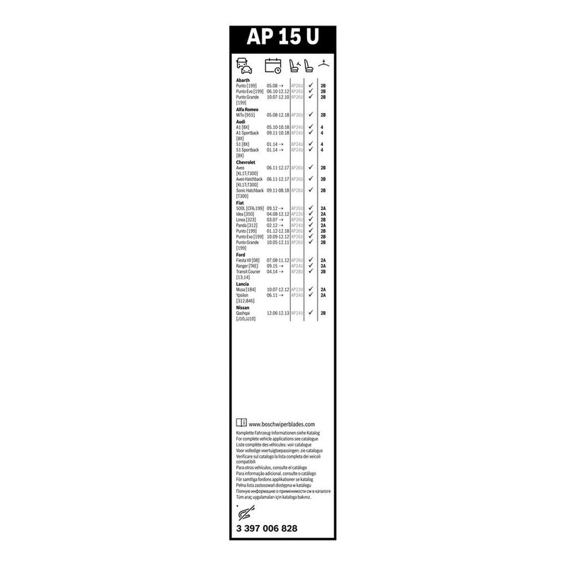 Bosch Aerotwin Wiper Blade 380mm — AP15U fits Abarth Grande Punto 2007-2010 1.4