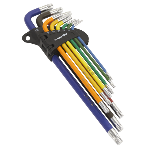Sealey Premier 9pc Colour Coded Extra Long Trx Star Torx Allen Key Set T10-T50 Sealey  - Dynamic Drive