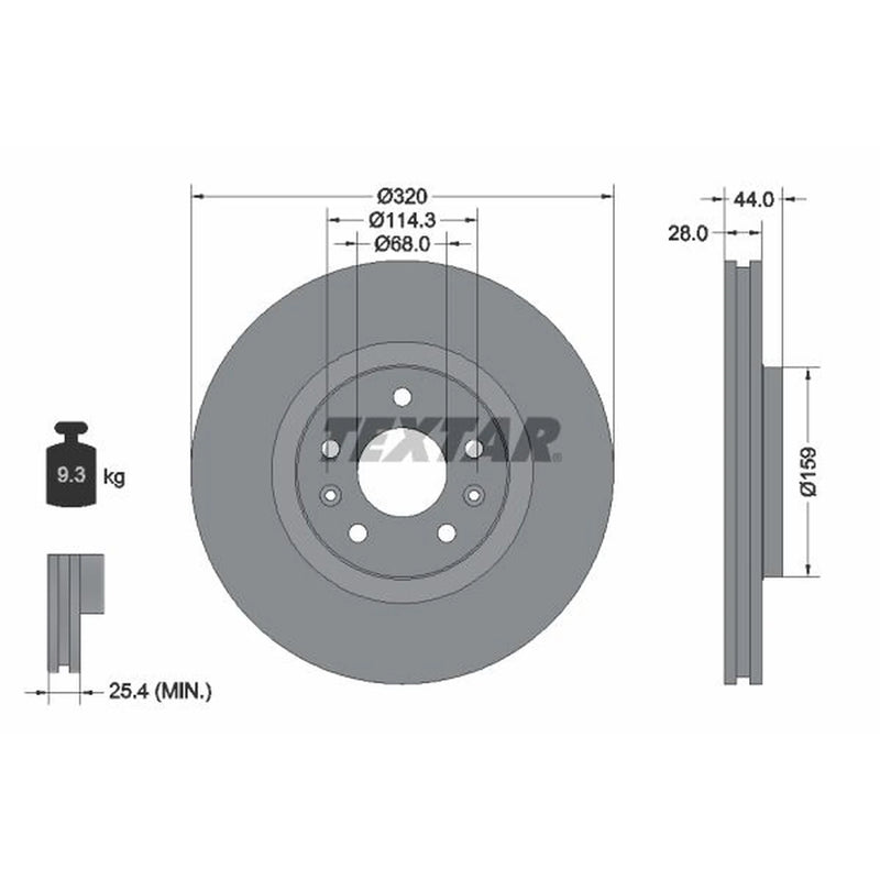 Textar 2 x Externally Vented Front Brake Discs 92195403-x2