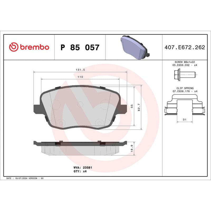 Brembo 4 x Front Brake Pad Set fits Seat Ibiza 2002-2015 1.4 1.6 1.8 1.9 2.0