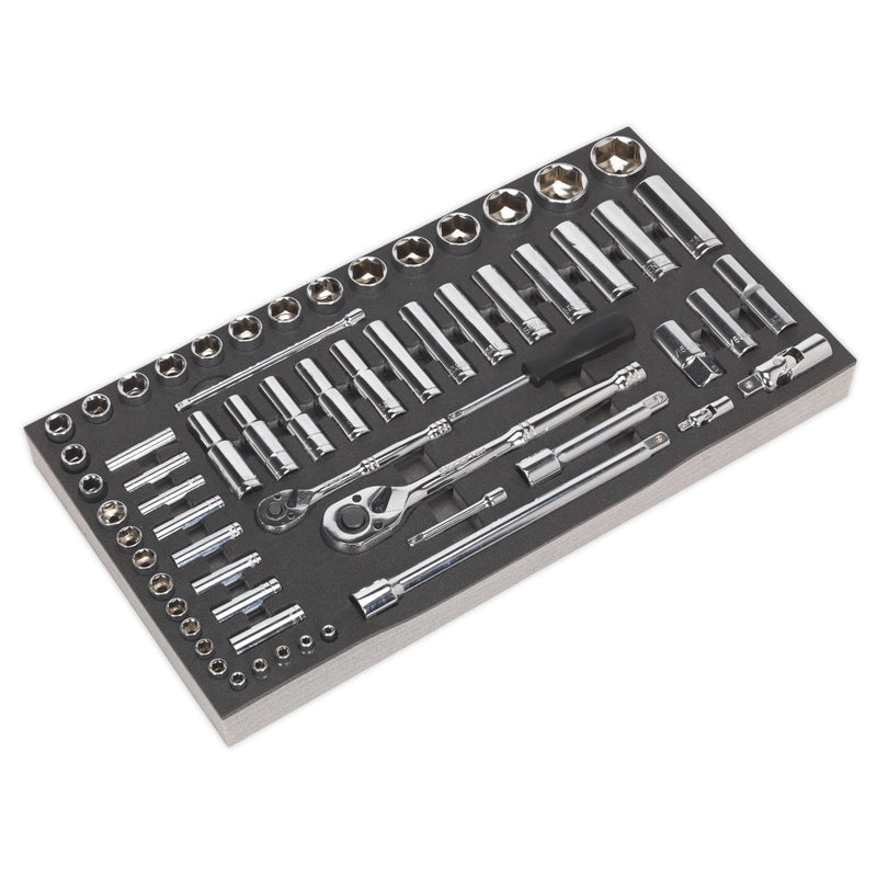 Sealey Tool Tray with Socket Set 62pc 1/4" & 1/2"Sq Drive Metric S01122 Sealey - Dynamic Drive