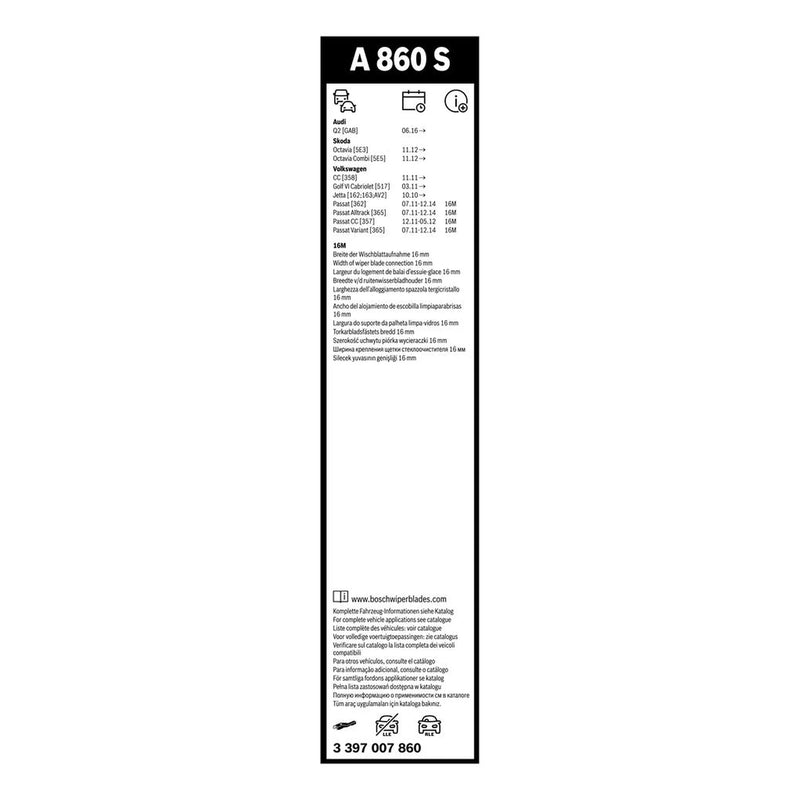 Bosch Aerotwin Wiper Blade Set 600mm + 475mm — A860S fits Audi Q2 2016-2021