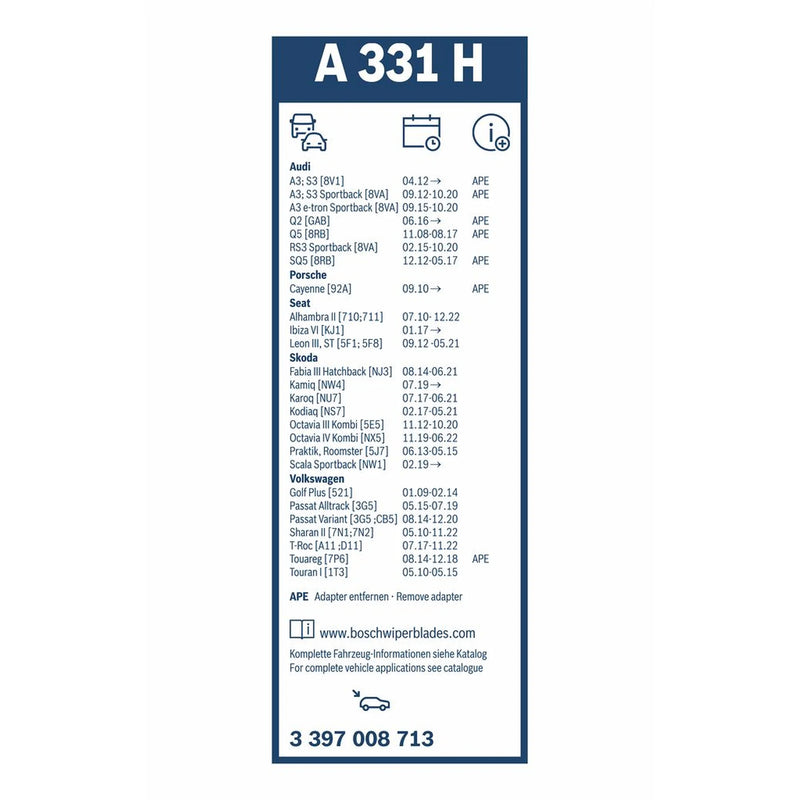 Bosch Aerotwin Wiper Blade 330mm — A331H fits Audi A3 2012-2020