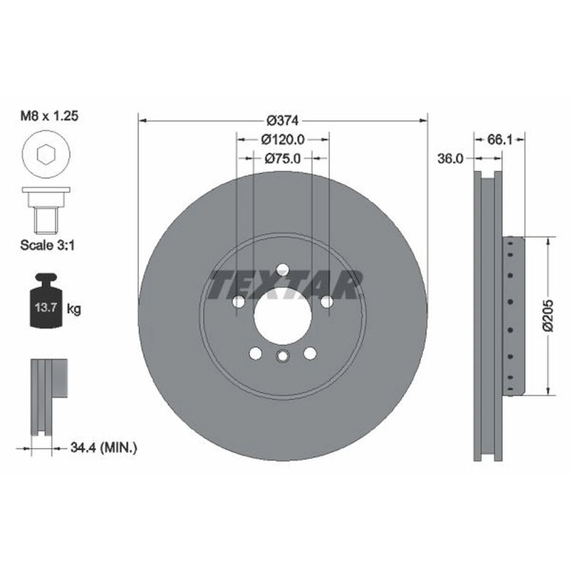 Textar 2 x Front Two-Piece Brake Disc Brake Discs 92266025