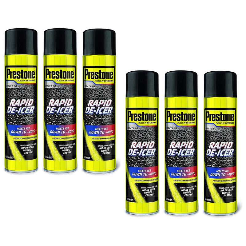 6x Prestone Car Rapid De-Icer Melts Windscreen Ice Frost Snow Aerosol Deicer Prestone  - Dynamic Drive