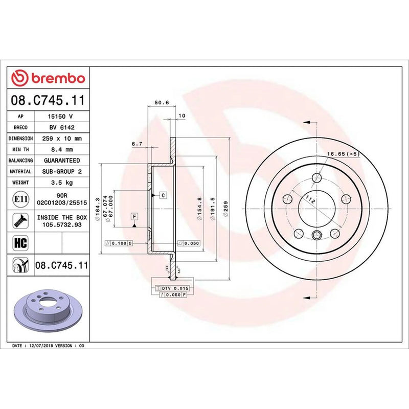 Brembo Rear Brake Solid Discs & Pads fits Mini Mini 2013-2020