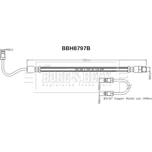 Borg & Beck Brake Hydraulic Hose Line outer BBH8797B