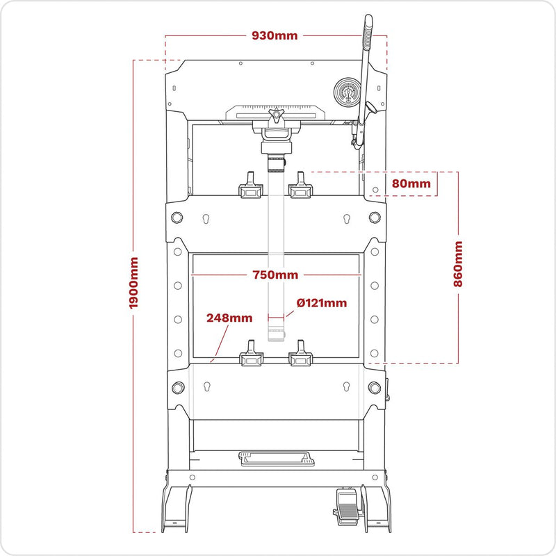 Viking Floor Type Air/Hydraulic Press with Sliding Ram and Foot Pedal 50 Tonne Viking - Dynamic Drive