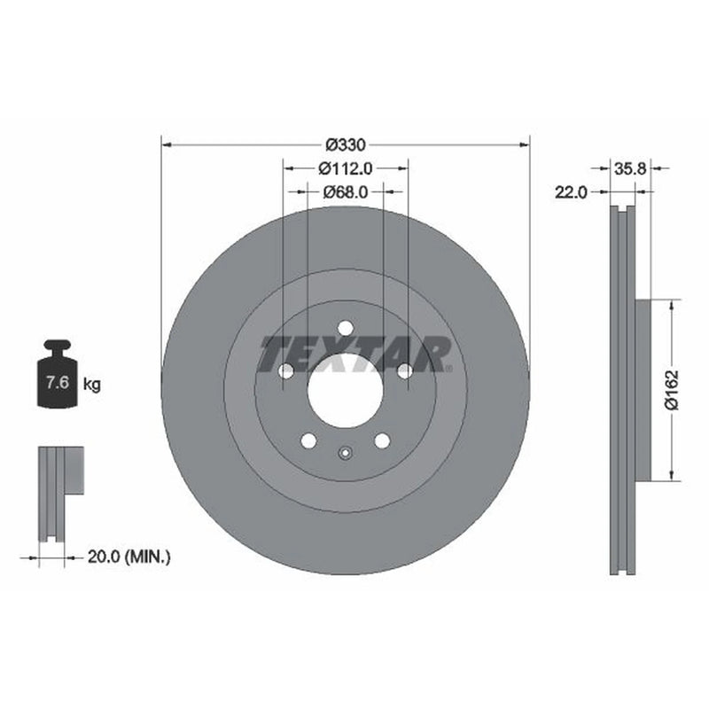 Textar 2 x Vented Rear Brake Discs 92238305-x2