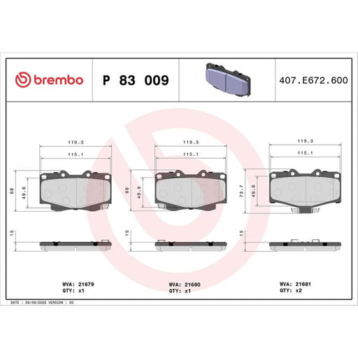 Brembo 4 x Front Brake Pad Set fits Toyota 4 Runner II 1990-1996 2.8 3.0