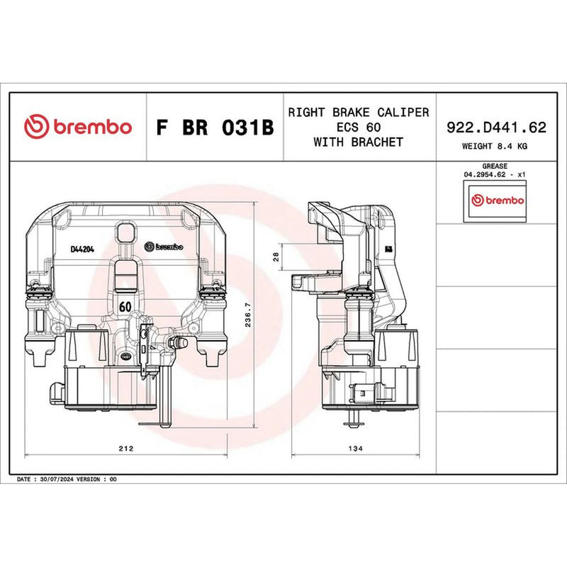 Brembo Brake Caliper Assembly Rear Right fits Iveco Daily VI 2014-2021