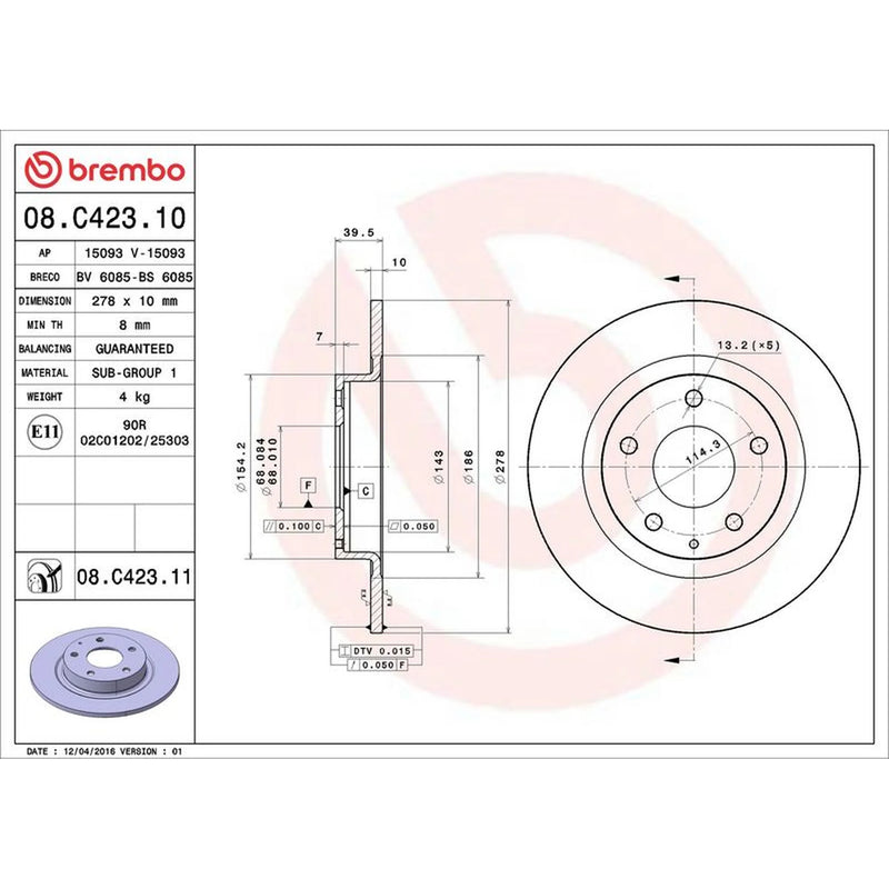 Brembo 2 x Solid Brake Discs fits Mazda 6 2012-2020 2.0 2.2 2.5