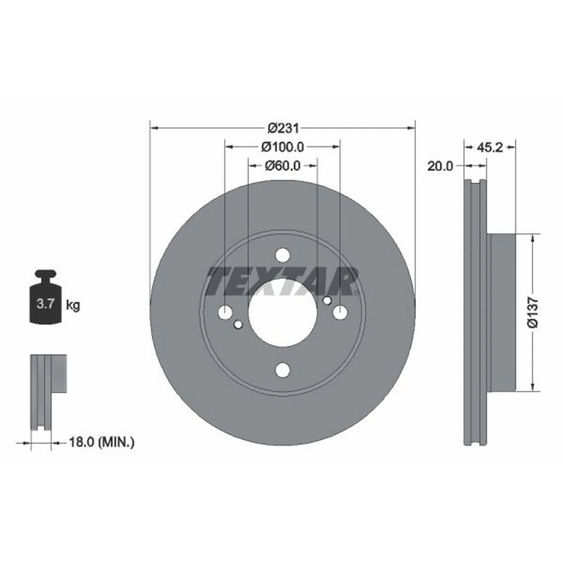Textar 2 x Vented Front Brake Discs 92309403