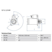Bosch Starter Motor 12V 2.3kW 9 Teeth