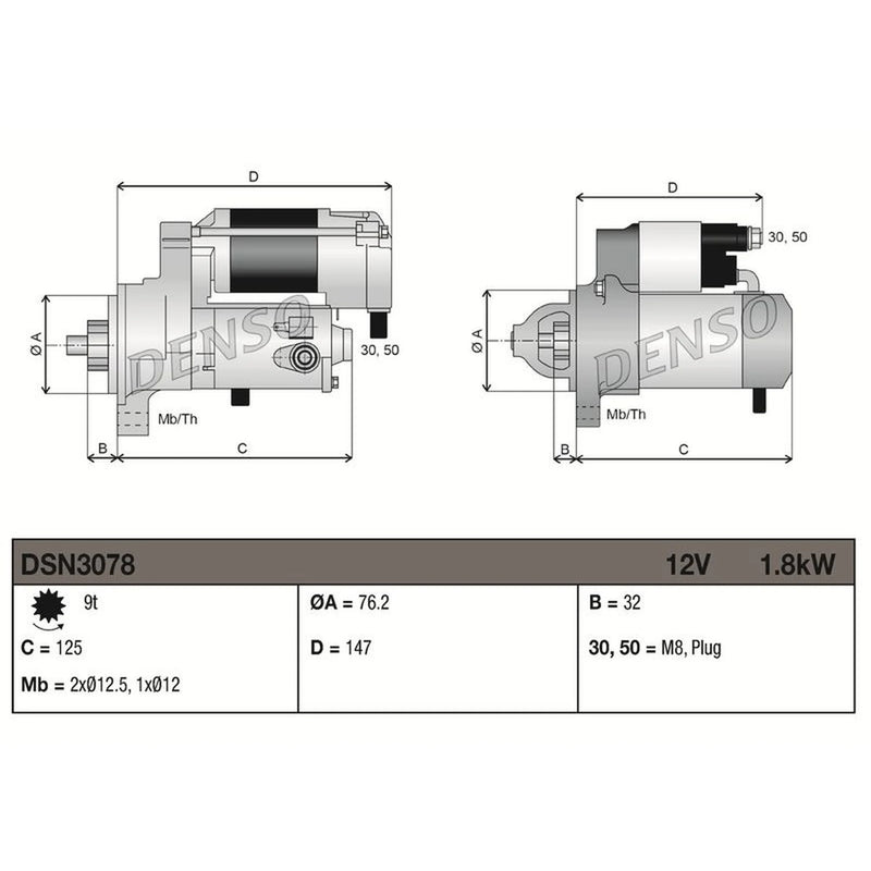 Denso Starter Motor 12V 1.8kW 9 Teeth fits Audi A3 1996-2003 1.9