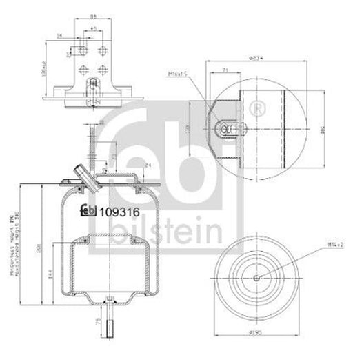 Febi Air Suspension Bellow 175mm Rear 109316