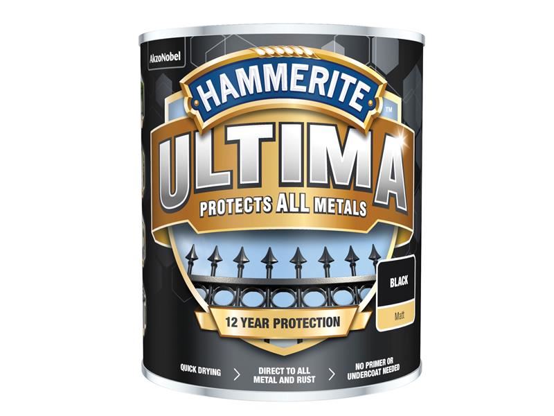 Hammerite Ultima Metal Paint Matt Black 750ml Hammerite - Town Tools