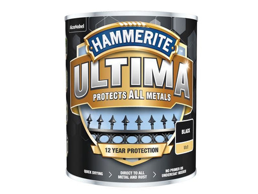 Hammerite Ultima Metal Paint Matt Black 750ml Hammerite - NN4 Online