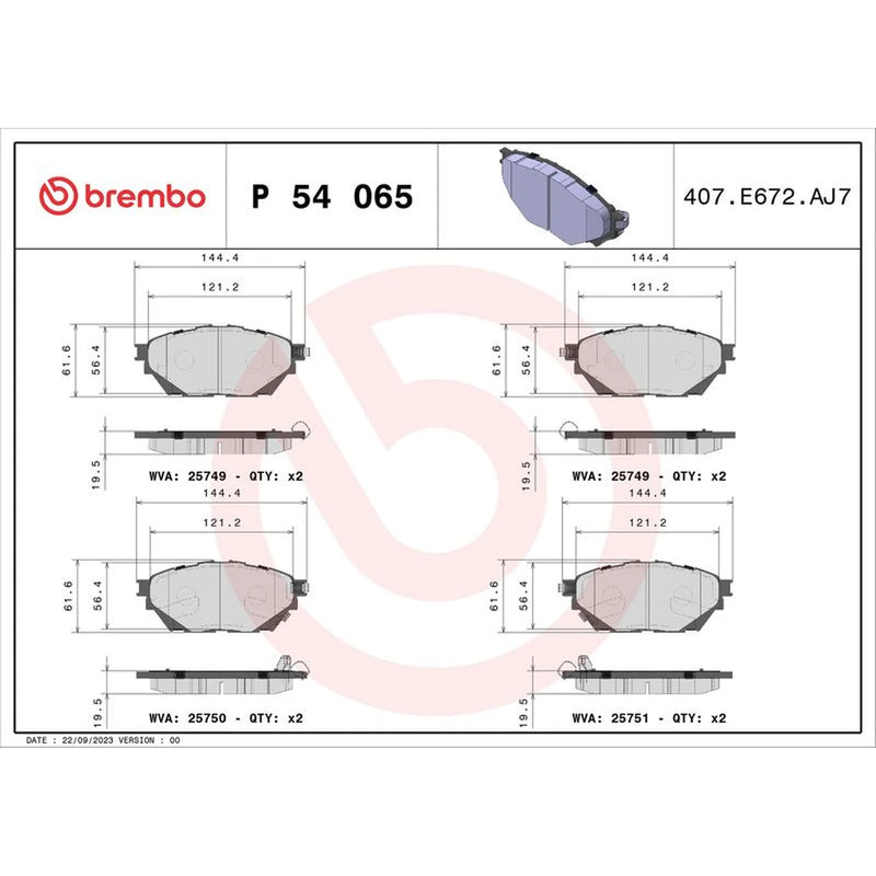 Brembo 8 x Front Brake Pad Set fits Fuso (Mitsubishi) Canter VII 2004 on