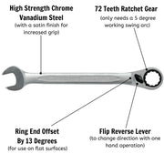 Teng Tools Ratcheting Combination Spanner AF R 5/16" Teng Tools - Dynamic Drive