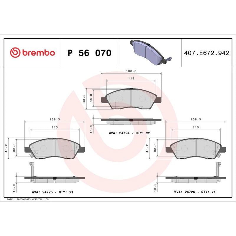 Brembo 4 x Front Brake Pad Set fits Nissan Micra IV 2010-2020 1.2