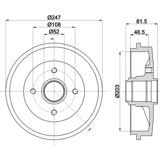 Mintex Brake Drum Assembly Rear fits Citroën Xsara 1997-2005 1.4 1.5 1.6 1.8 1.9