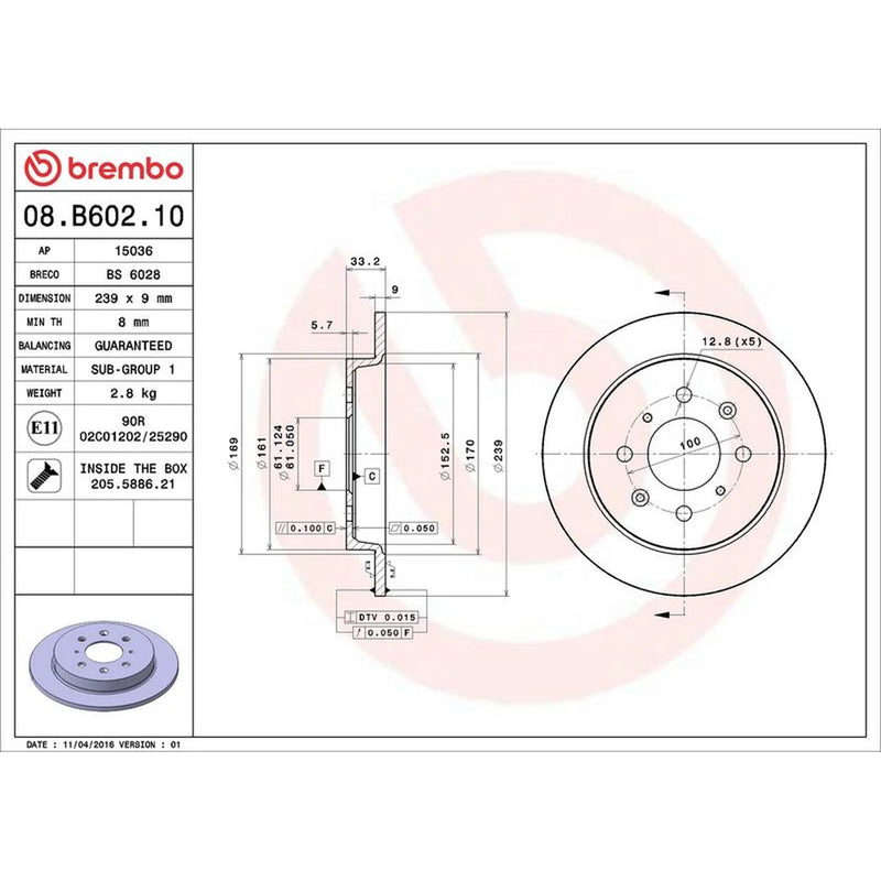 Brembo Rear Brake Solid Discs & Pads fits Honda Jazz III 2008-2015 1.2 1.3 1.4