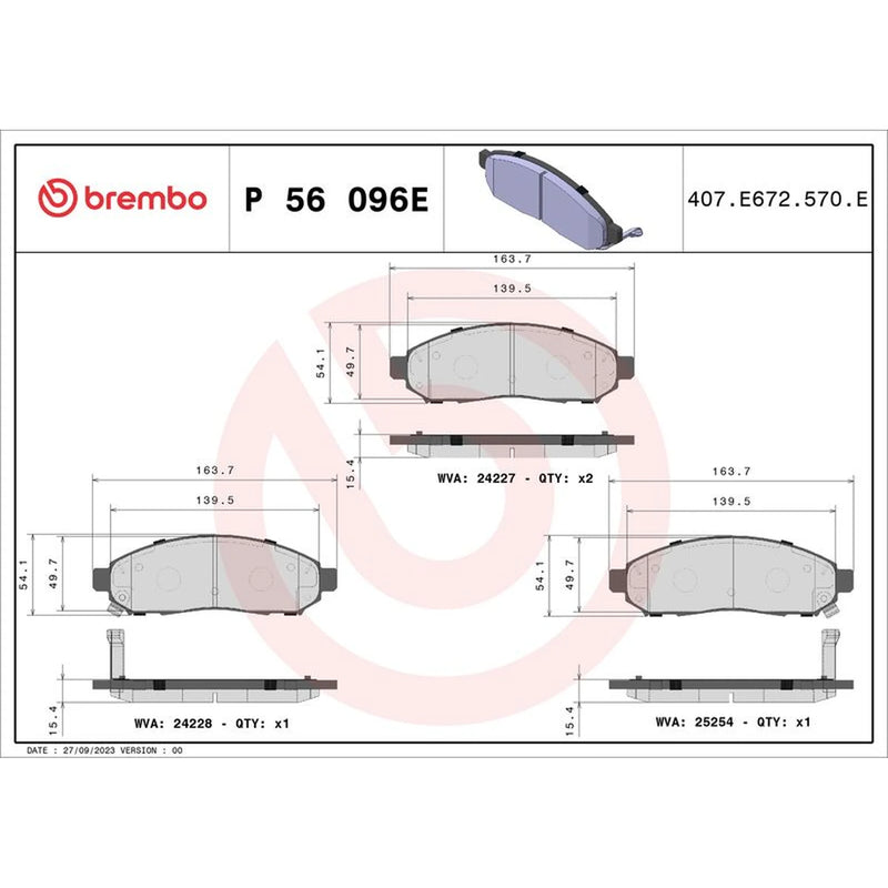 Brembo 4 x Front Brake Pad Set fits Nissan Leaf 2010-2017