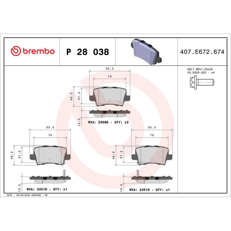 Brembo Front & Rear Pads fits Honda Civic VIII 2005-2011 1.4 1.8 2.2