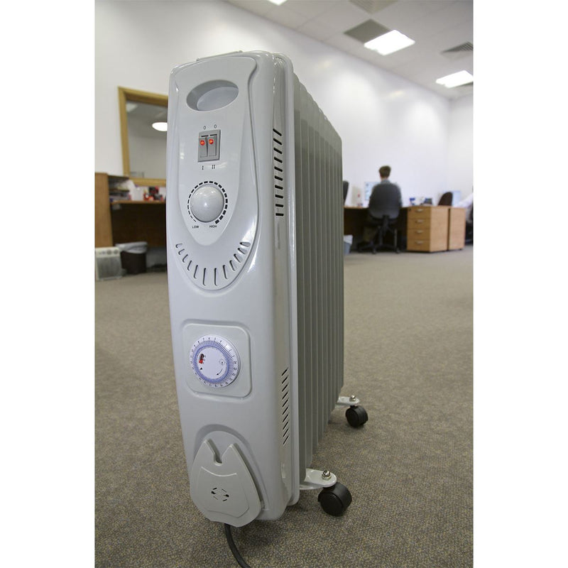 Sealey Oil Filled Radiator 2500W/230V 11-Element with Timer RD2500T Sealey - Dynamic Drive