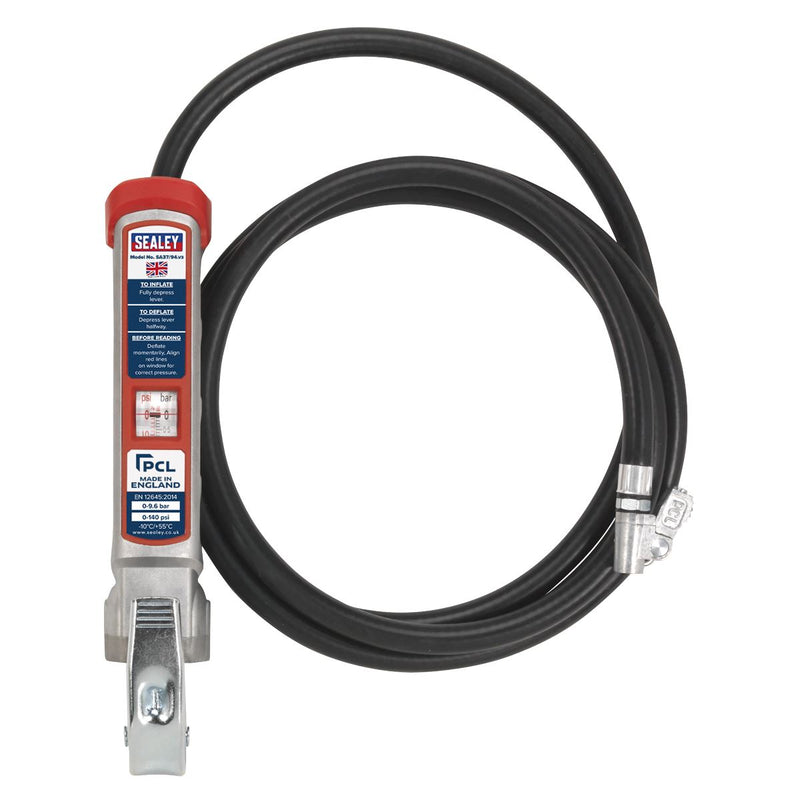 Sealey Professional Tyre Inflator with 2.5m Hose & Clip-On Connector SA37/94 Sealey - Dynamic Drive