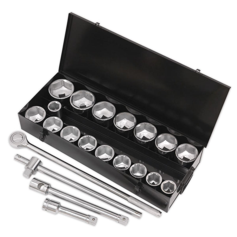 Sealey Socket Set 21pc 1"Sq Drive 6pt WallDrive Metric S0768 Sealey - Dynamic Drive