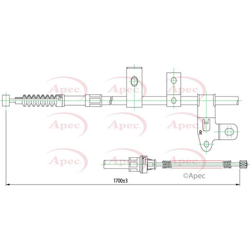 Apec Handbrake Cable Right Rear fits Toyota Corolla 2000-2008 1.4 1.6 1.8 2.0