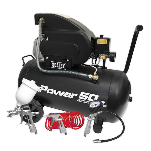 Sealey Air Compressor 50L Direct Drive 2hp with 4pc Air Accessory Kit SAC5020APK Sealey - Dynamic Drive