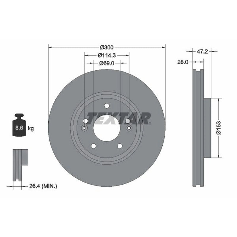 Textar 2 x Internally Vented Brake Discs 92166500