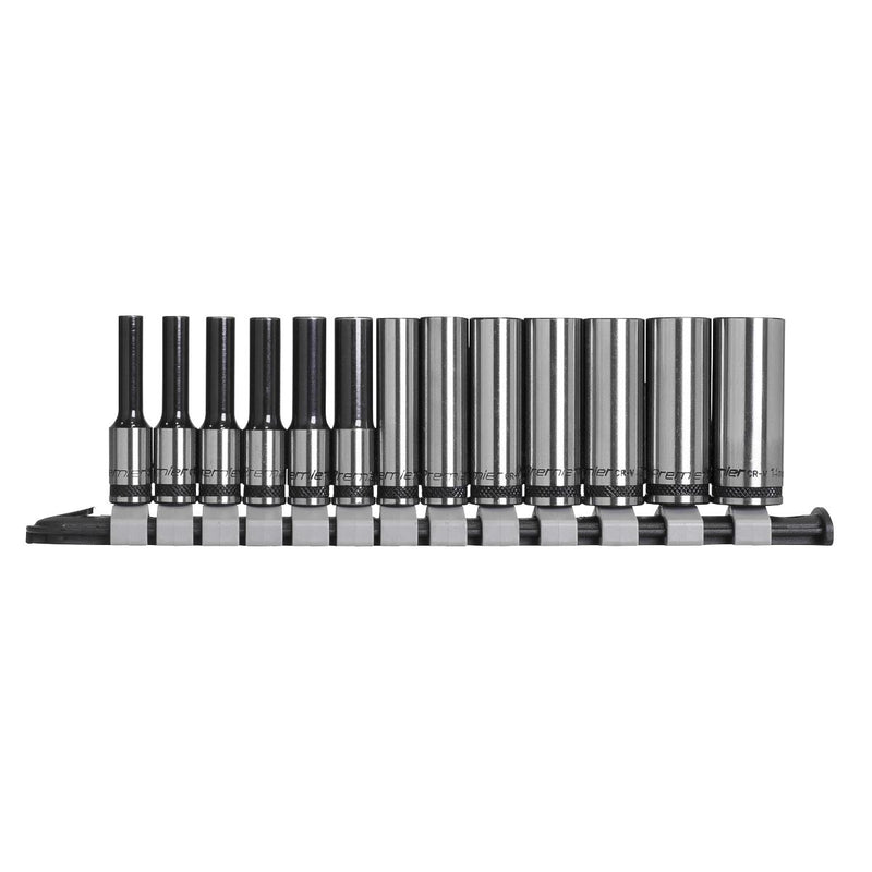 Sealey Socket Set Deep 13pc 1/4"Sq Drive Metric Black Series AK7991 Sealey - Dynamic Drive