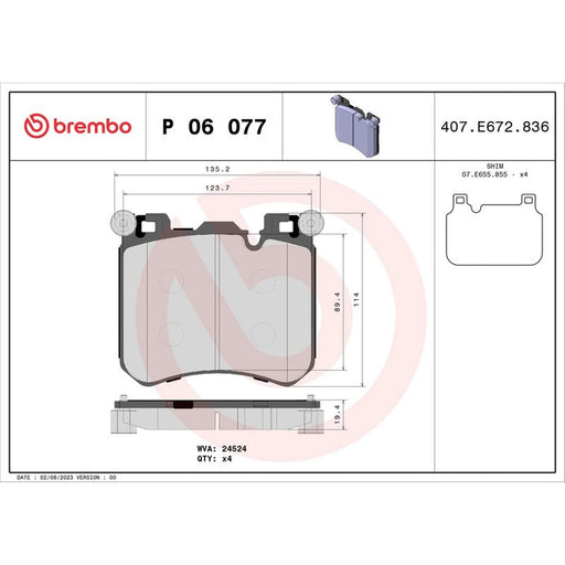 Brembo 4 x Front Brake Pad Set fits BMW X5 2009-2013