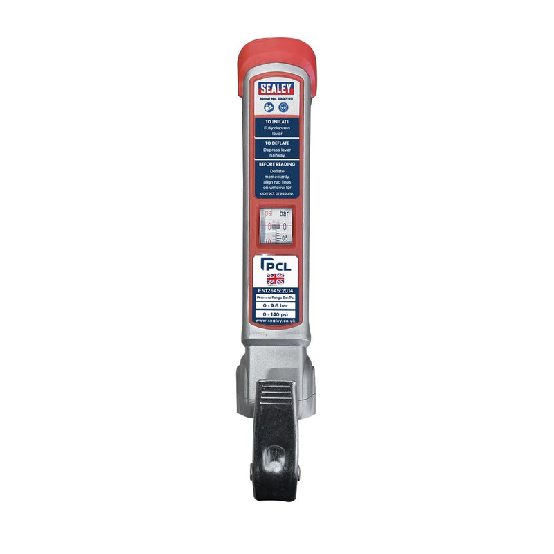 Sealey Tyre Inflator 2.5m Hose with Twin Clip On Connector 0-140PSI EN 12645 Sealey  - Dynamic Drive