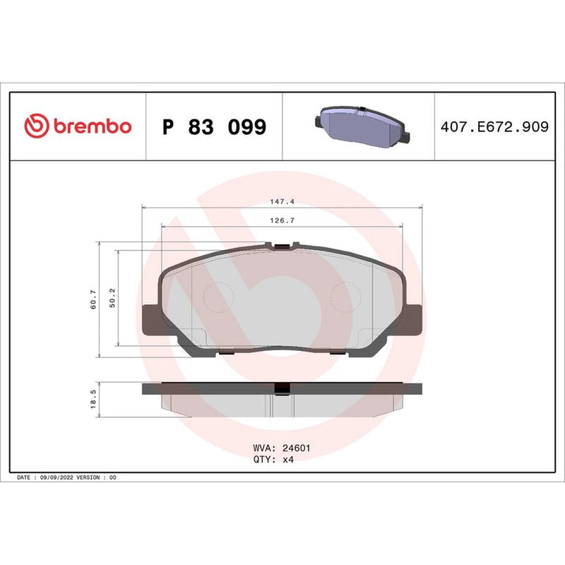 Brembo 4 x Front Brake Pad Set fits Toyota Alphard / Vellfire 2008-2015 2.4 3.5