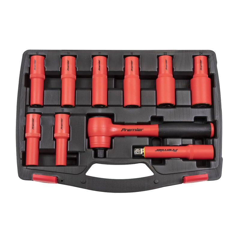 Sealey Insulated Socket Set 10pc 1/2"Sq Drive 6pt WallDrive VDE Approved AK7943 Sealey - Dynamic Drive