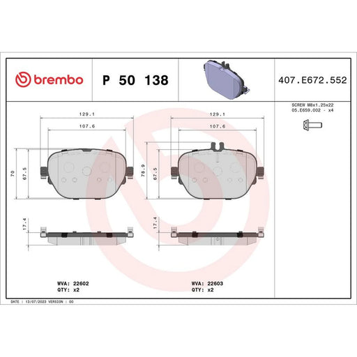 Brembo 4 x Rear Brake Pad Set fits Mercedes-Benz AMG GT 2018 on 290.658