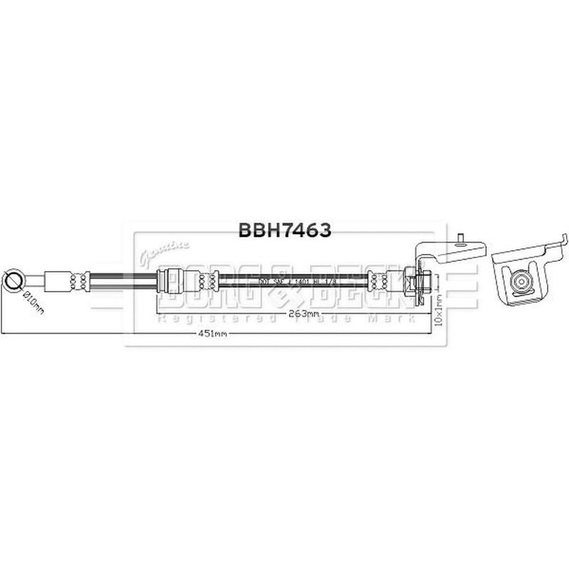 Borg & Beck Brake Hydraulic Hose Line Front Right BBH7463