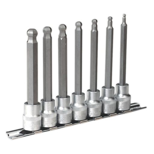 Sealey Ball-End Hex Socket Bit Set 7pc Metric 3/8"Sq Drive 100mm AK6212 Sealey - Dynamic Drive
