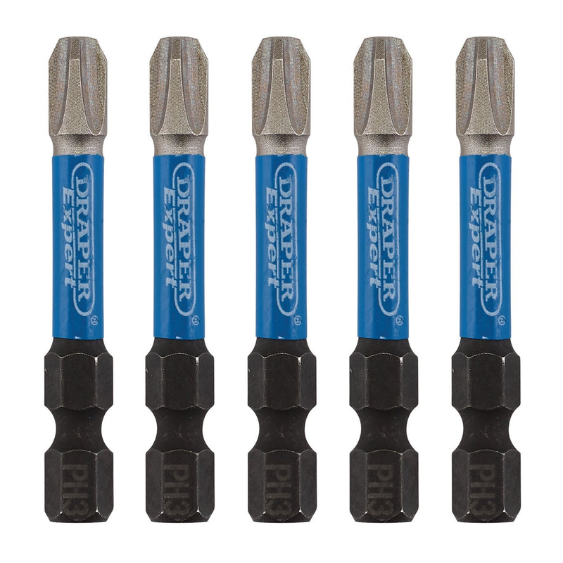 Draper Expert Cross Slot/PH Type Impact Screwdriver Bits, No.3 x 50mm, 1/4" Hex Draper - Dynamic Drive