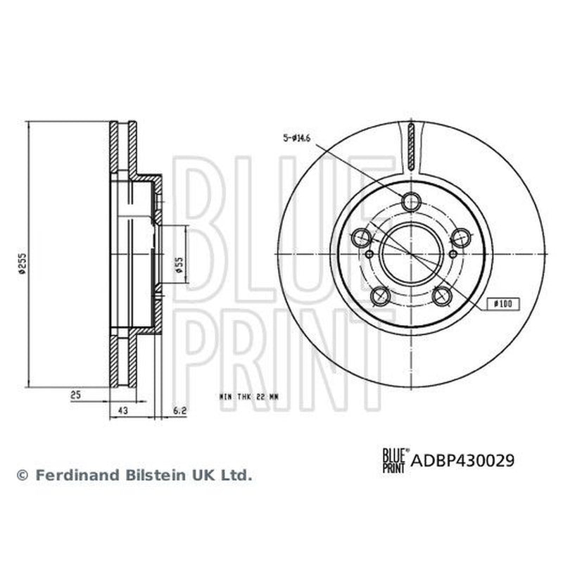 Blue Print Front Brake Discs & Pads fits Toyota Corolla 2018-2019 1.8
