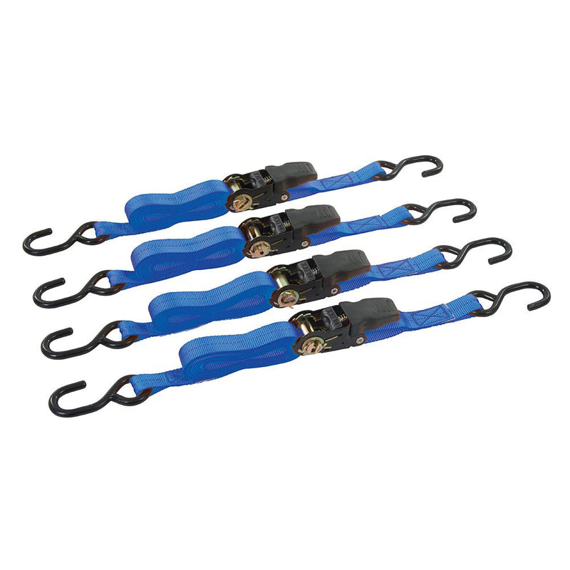 Silverline Rubber-Handled Ratchet Tie Down Strap S-Hook 4pk 648419 Silverline  - Dynamic Drive