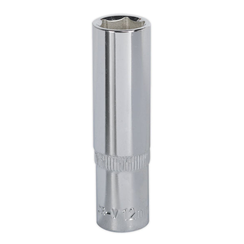 Sealey WallDrive Socket 12mm Deep 3/8"Sq Drive Fully Polished SP3812D Sealey - Dynamic Drive