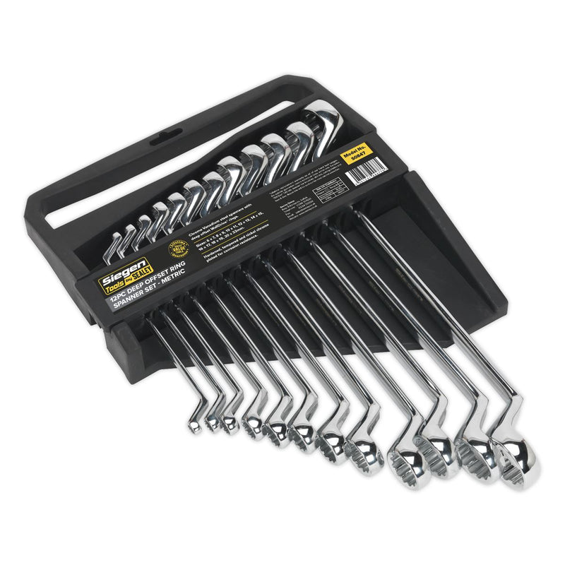 Sealey Deep Offset Ring Spanner Set 12pc Metric S0847 Seigen by Sealey - Dynamic Drive