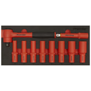 Premier Insulated Socket Set with Tool Tray 1/2"Sq Drive 10pc - VDE Approved Sealey Premier - Dynamic Drive